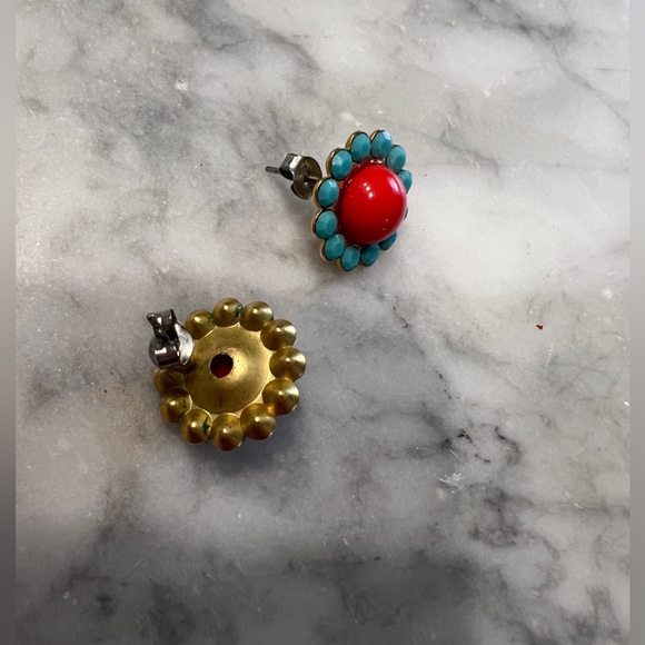 Coral & Turquoise Stud Earrings - Picture 3 of 4